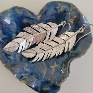 Tabor Feather Drop Earrings In Silver